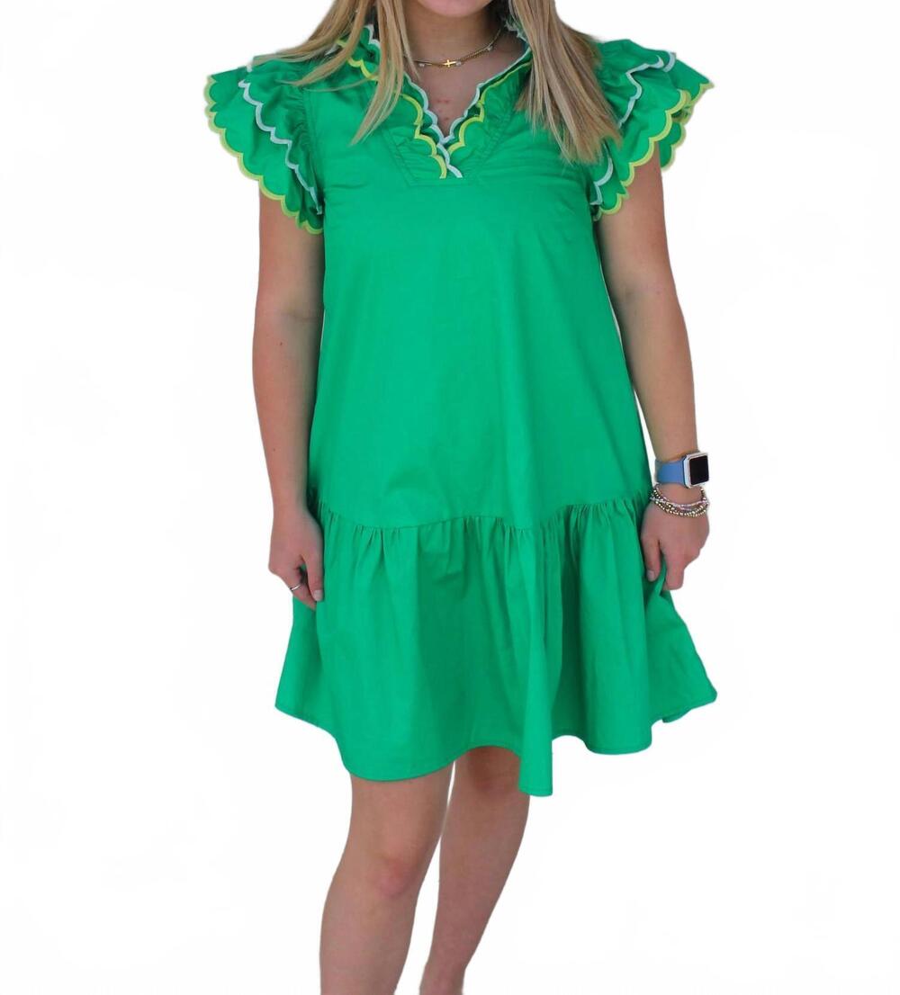 NEW MEET ME IN SANTORINI emerald oasis scalloped dress in green